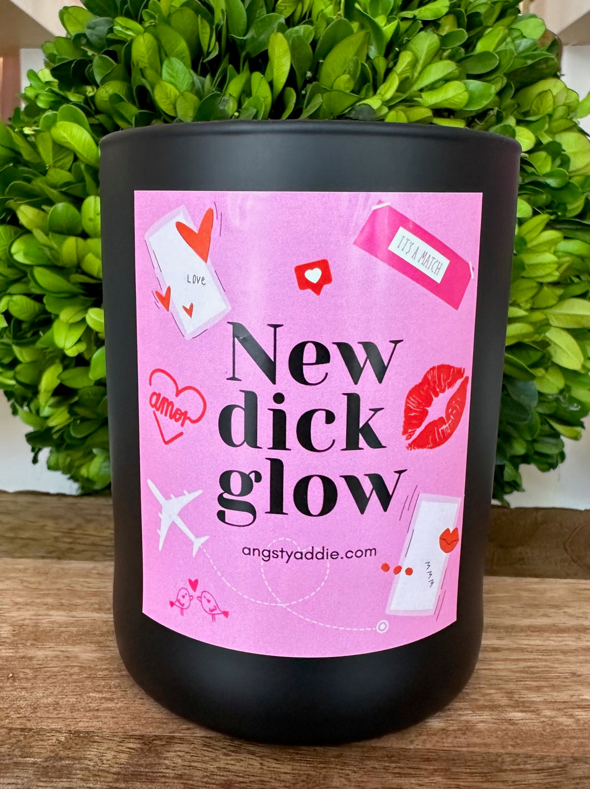 New Dick Glow candle Black jar with pink label