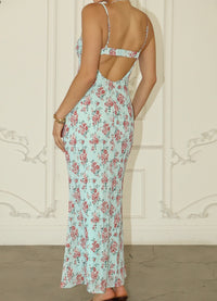 Bailey Rose Pleasted Mini Dress Back View Floral Print Light Blue