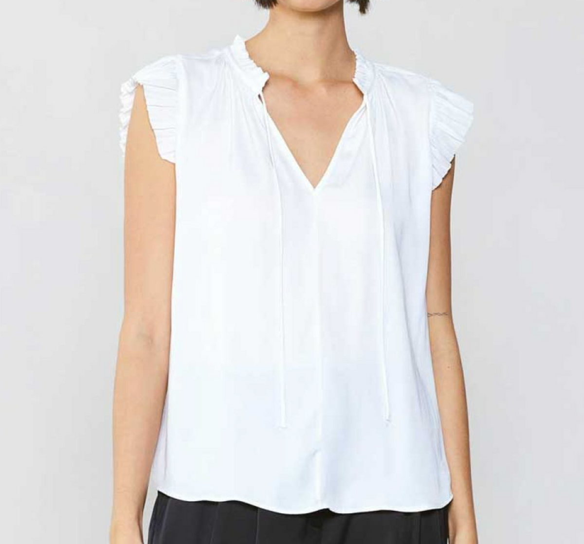 Pleated Short Sleeve Blouse-Off White