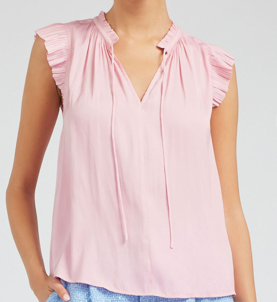 Pleated Short Sleeve Blouse-Spanish Pink