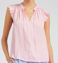 Pleated Short Sleeve Blouse-Spanish Pink