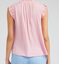 Pleated Short Sleeve Blouse-Spanish Pink