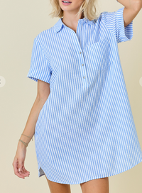 Striped Seersucker Shirt Dress