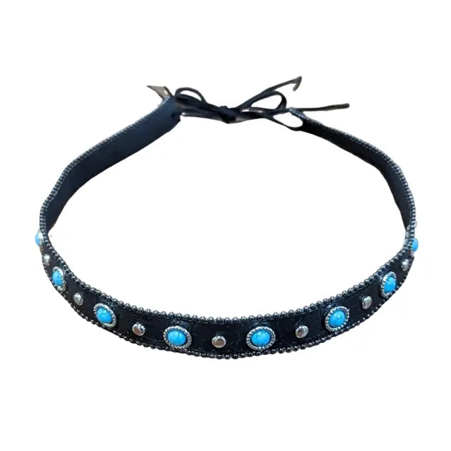 Hat Bands - Black Leather + Turquoise Stones