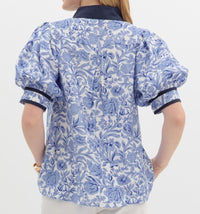 Entro Blue Floral Puff Sleeve Top