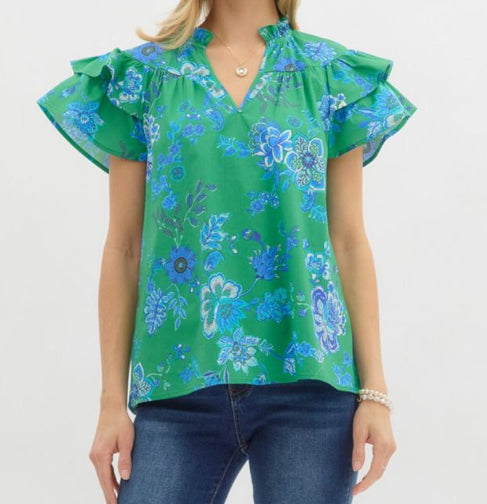 Entro Green Floral Top