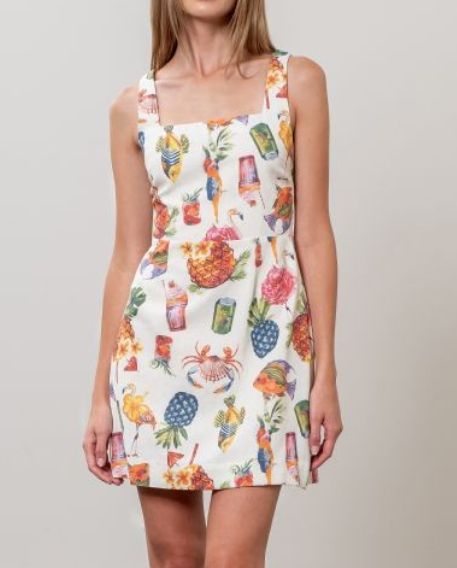 Moon River Square Neck Colorful Mini Dress