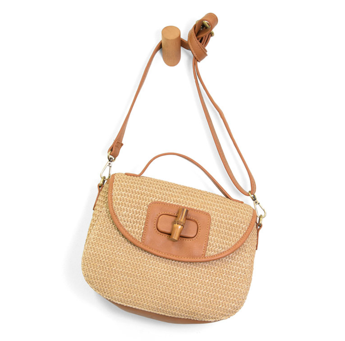Natural Straw Bamboo Turnlock Crossbody