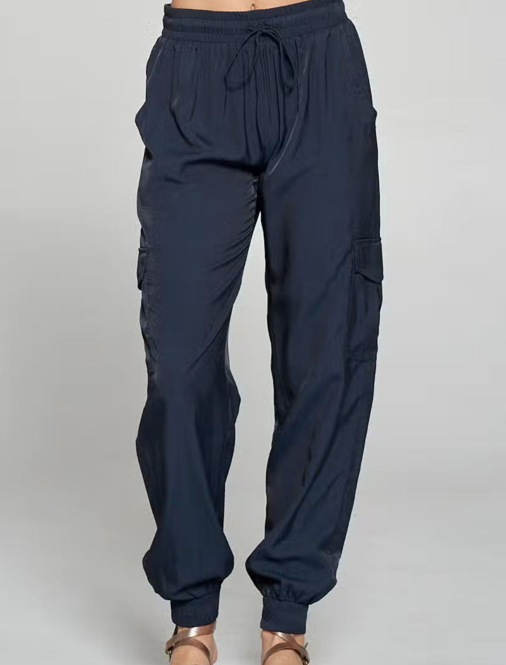 Navy Silky Cargo Pant