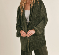 Sadie & Sage Loreliai Pleated Button Down Top-Olive