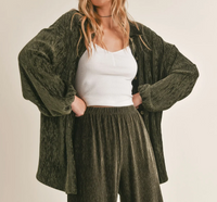 Sadie & Sage Loreliai Pleated Button Down Top-Olive