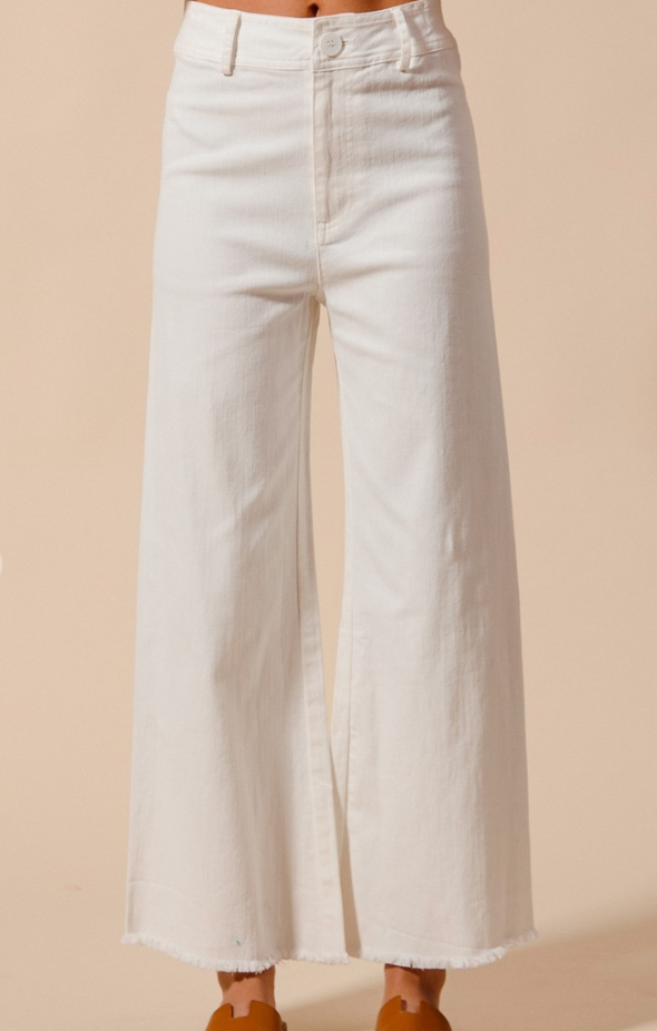 Frayed Hem Wide Leg Stretchy Pant