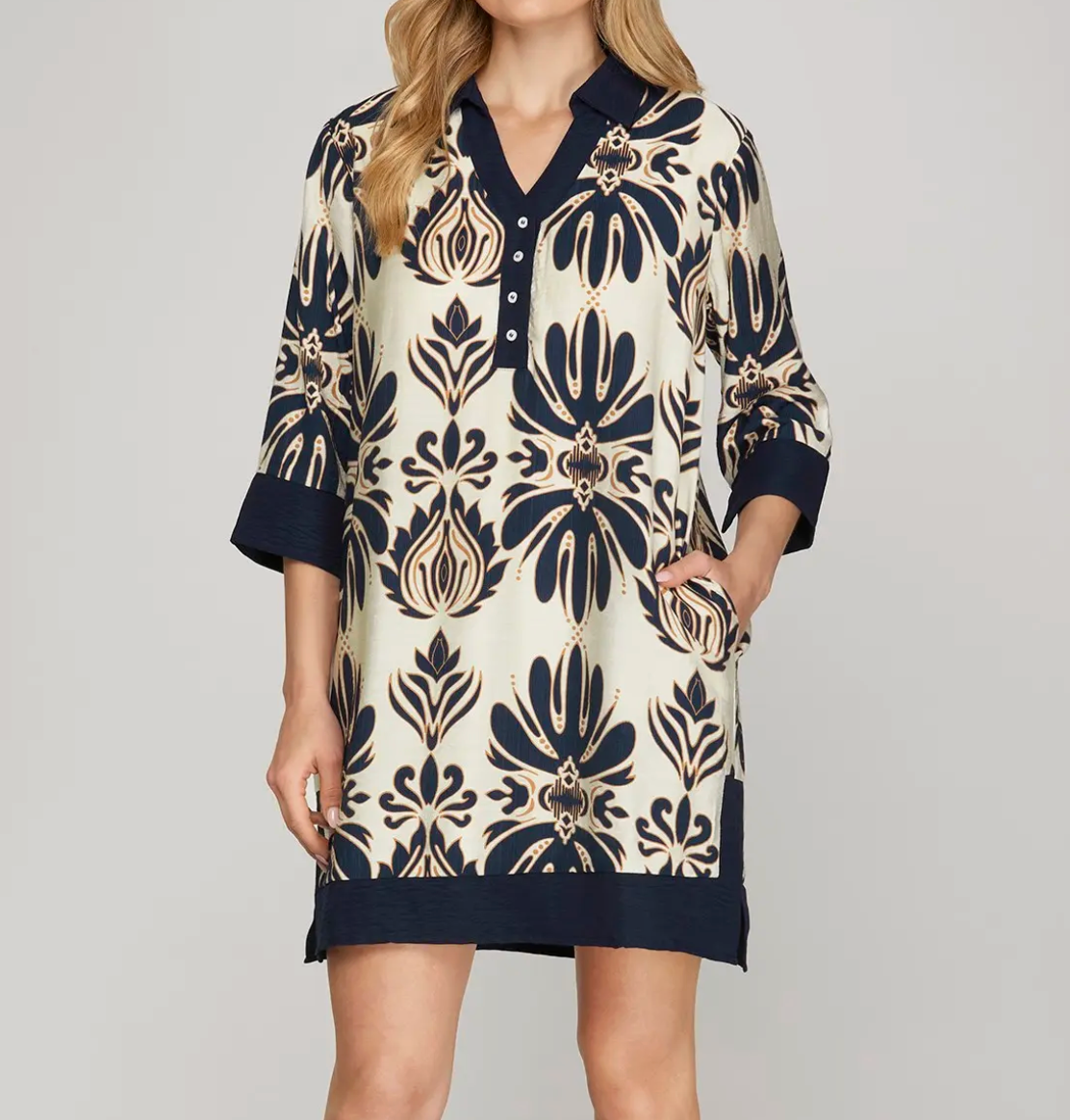 Half Sleeve Printed Mini Dress