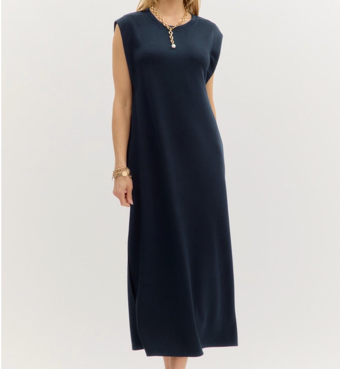 Solid Jersey Knit Pullover Midi Dress