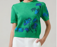 Kersey Floral Pleated Short Sleeve Sweater