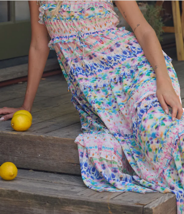 Stellah WATERCOLOR TIE SHOULDER TIERED DRESS