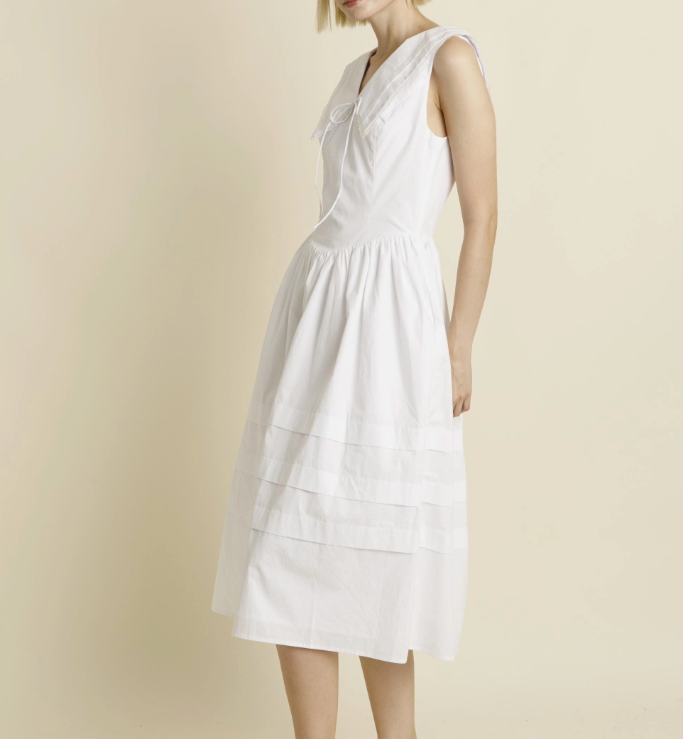 Aureum Sailor Collar Midi Dress - White