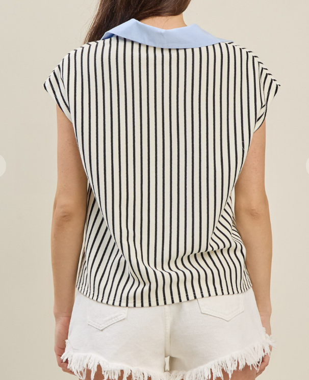 Vertical Stripe Short Sleeve Top