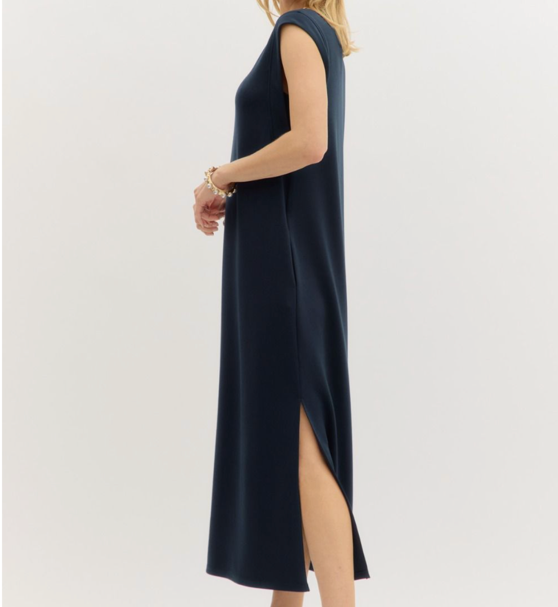 Solid Jersey Knit Pullover Midi Dress