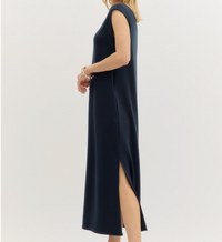 Solid Jersey Knit Pullover Midi Dress