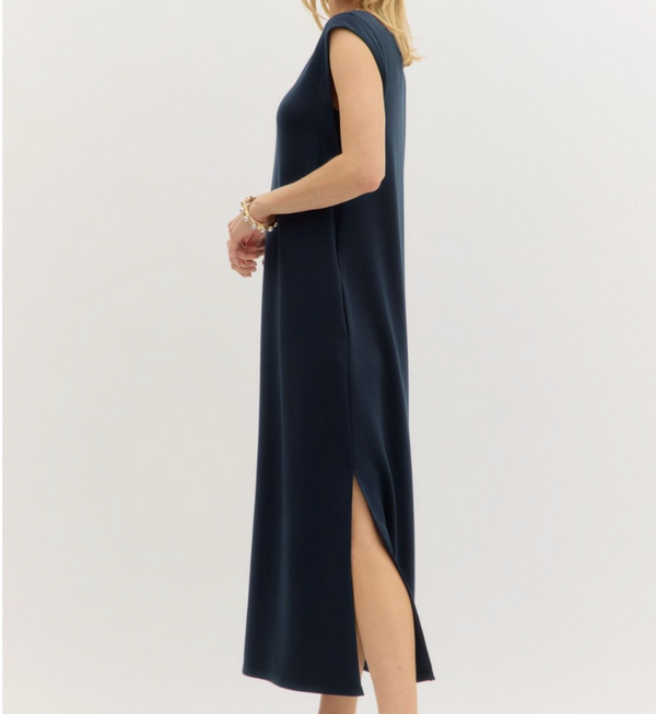 Solid Jersey Knit Pullover Midi Dress