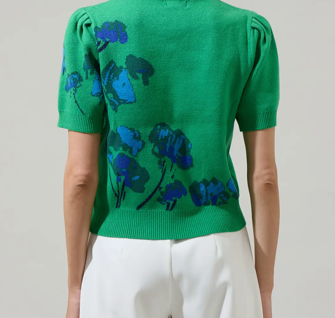 Kersey Floral Pleated Short Sleeve Sweater