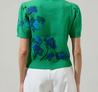 Kersey Floral Pleated Short Sleeve Sweater