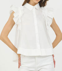 Stellah BUTTON DOWN RUFFLE SHOULDER SHIRT WHITE