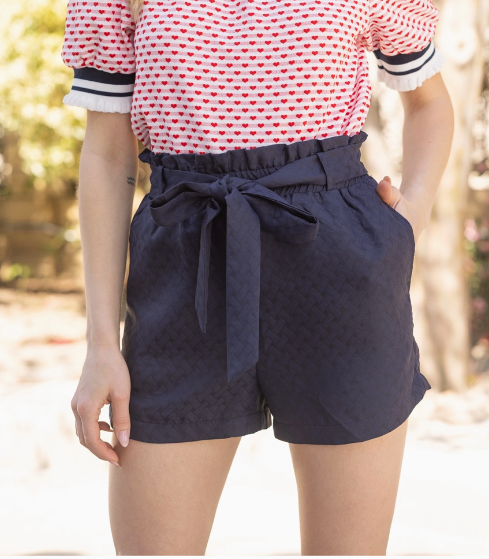 High Waist Self Tie Woven Shorts