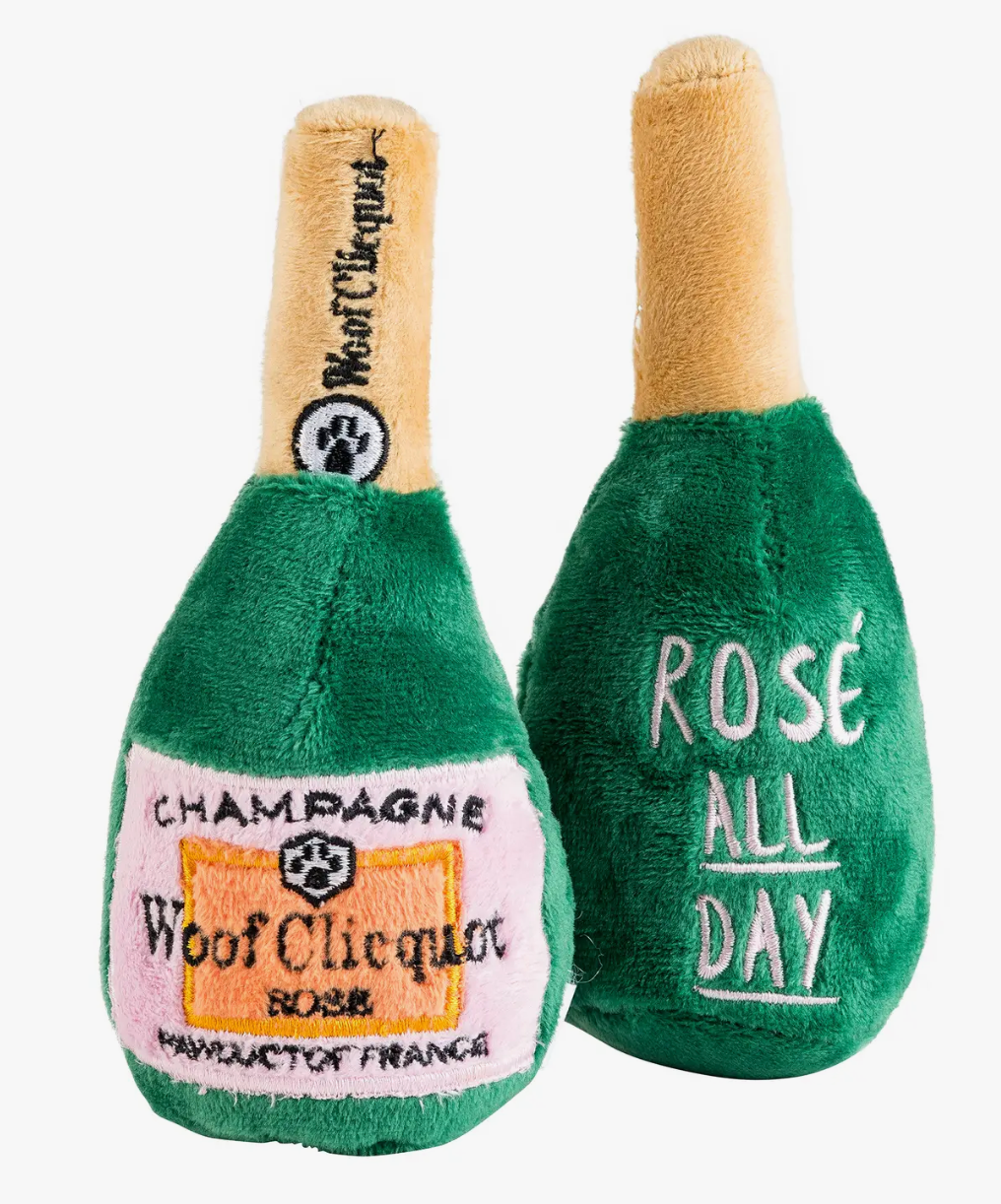 Woof Clicquot Rose' Champagne Bottle Squeaker Dog Toy Large