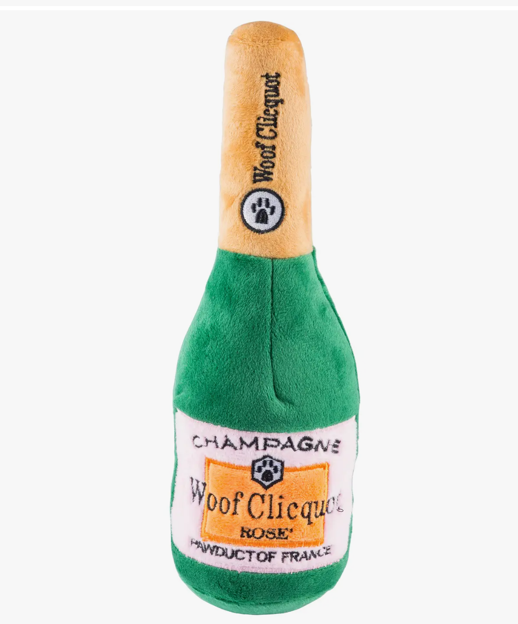 Woof Clicquot Rose' Champagne Bottle Squeaker Dog Toy Large