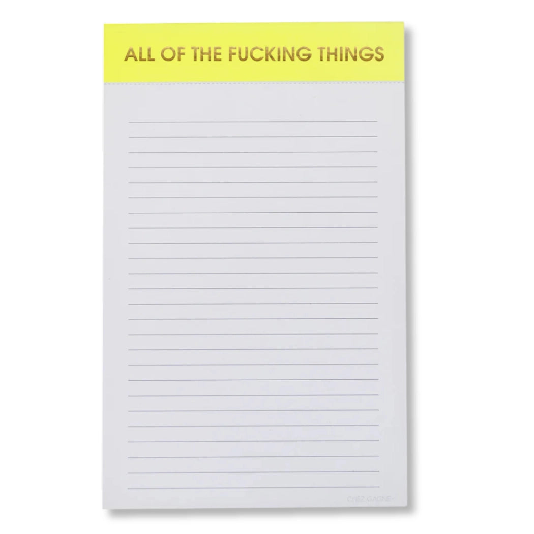 All of the Fucking Things - Lined Notepad - Perforated Sheets - Bright Yellow