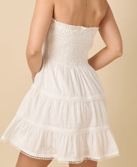 Baby Pink Brand Strapless Mini Dress in White Back view