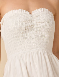Baby Pink Strapless Mini Dress in White close up picture