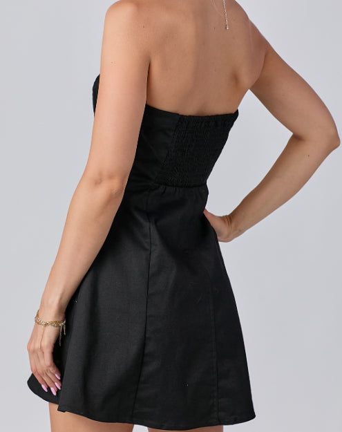 Black strapless mini dress picture or back