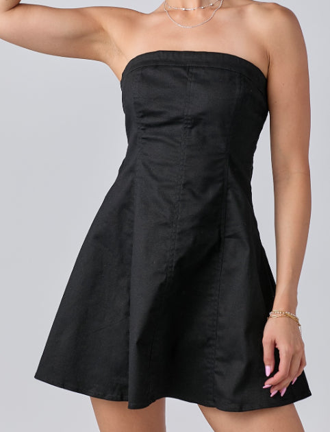 black strapless mini dress picture of front