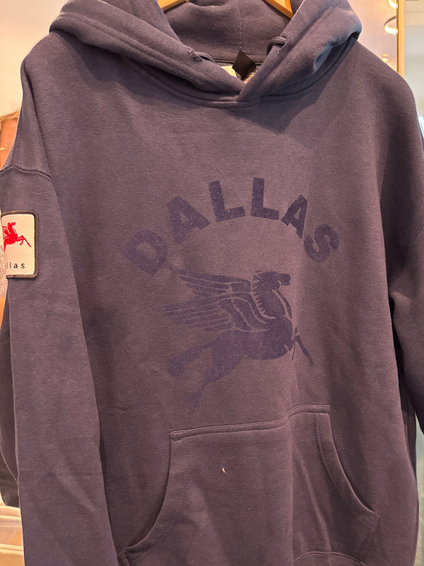 Dallas hoodie with nay color sweatshirt and navy writing and pegasus