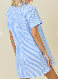 Striped Seersucker Shirt Dress