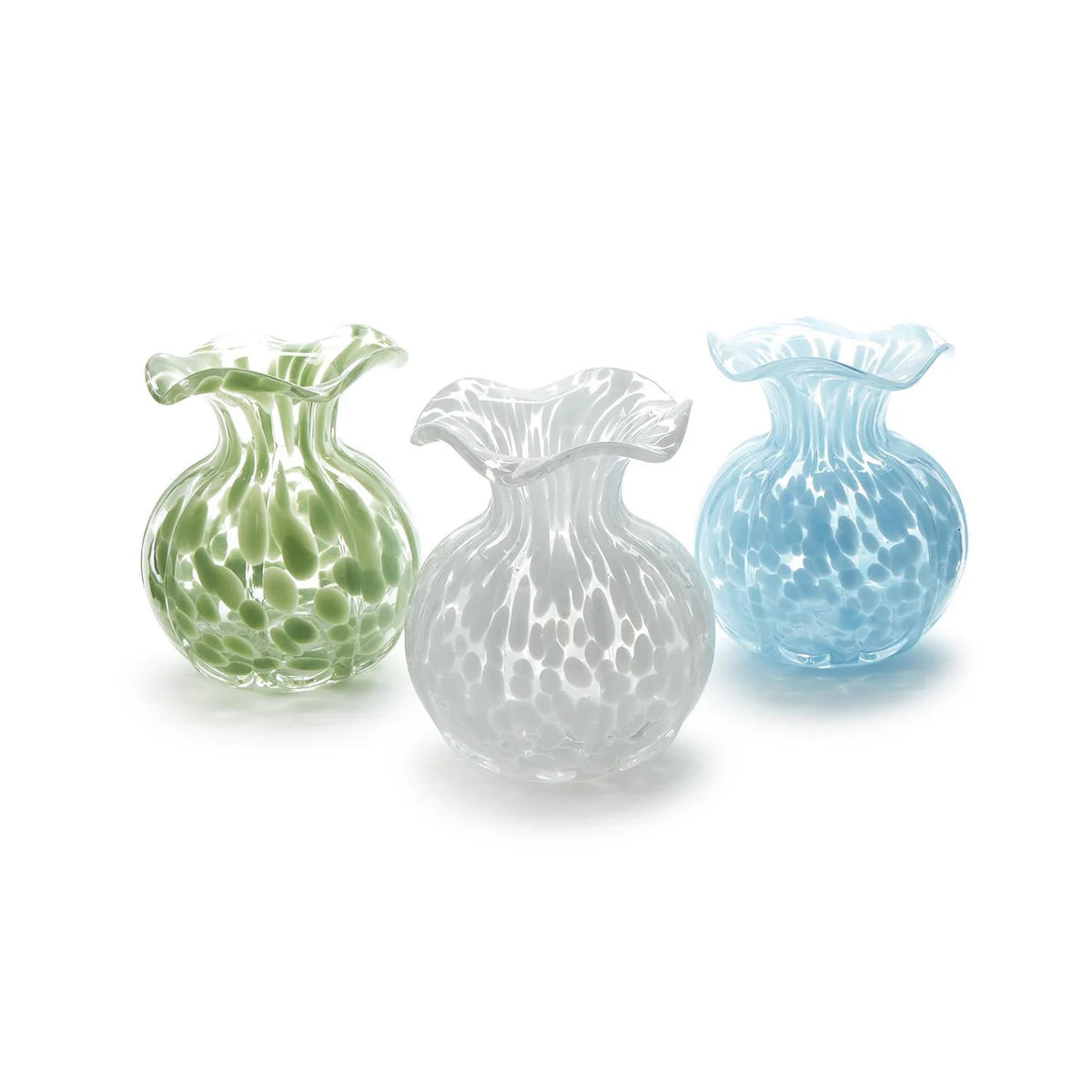 Ruffled Edge Glass Vase – White, Blue & Green