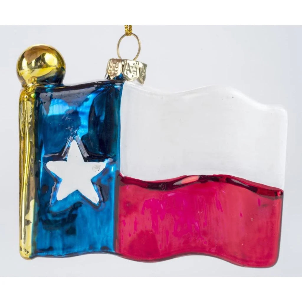 Texas Flag Shaped Glass Ornament