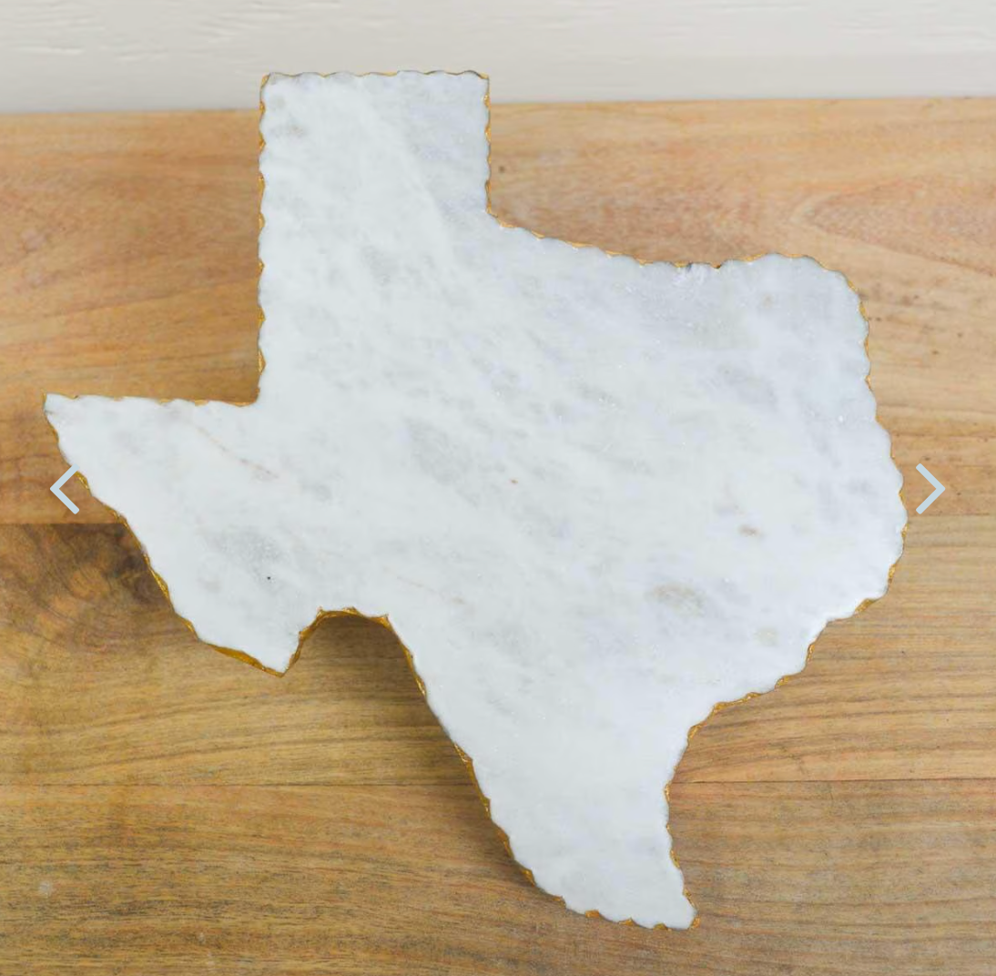Texas Shaped Marble Serving Tray with gold Edge Front on View