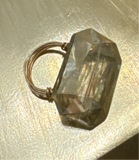 ALD faceted yellowish clear crystal rectangle w gold filled ring