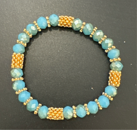 ALD turquoise color stone w gold bead stretch bracelet