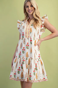 Floral Ruffle Sleeve Mini Dress