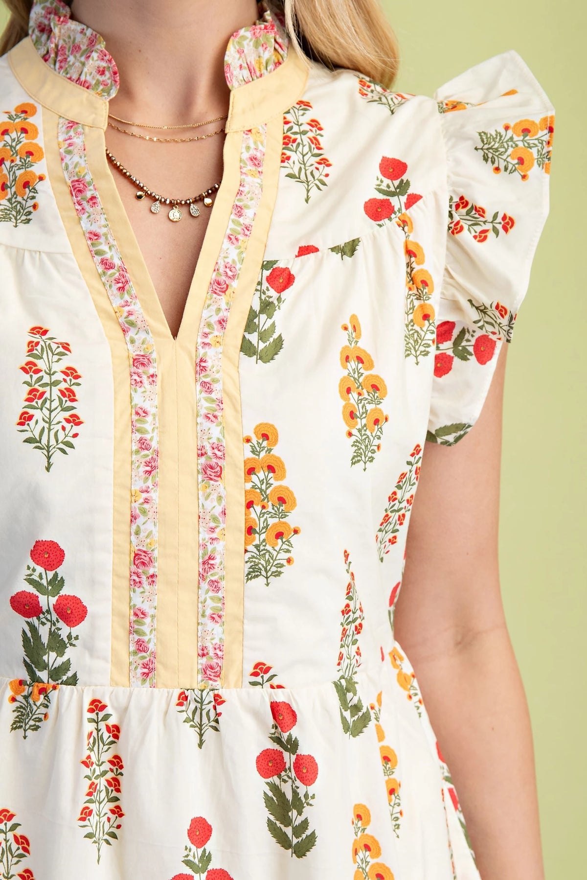 Floral Ruffle Sleeve Mini Dress