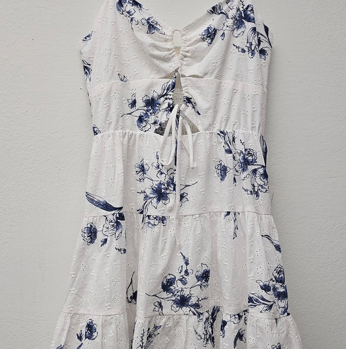 Spring Printed Eyelet Cut Out Mini Dress