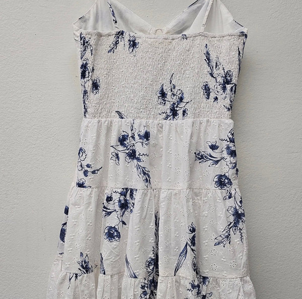 Spring Printed Eyelet Cut Out Mini Dress