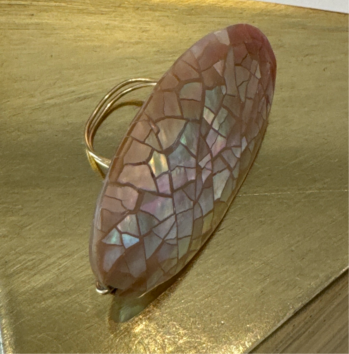 ALD mother of pearl mosaic w gold filled ring