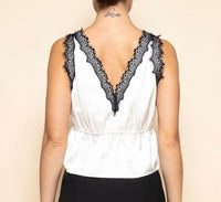Ivory Contrast Lace Tie Front Tank