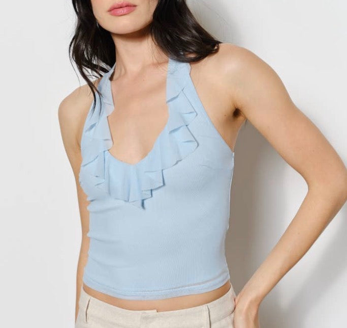 Juliana Ruffle Mesh Halter Neck Top